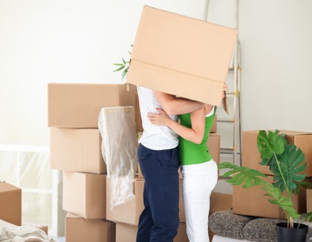 Packed boxes and furniture ready for storage in North London